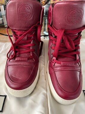 Gucci Burgundy Leather High-Top Sneakers